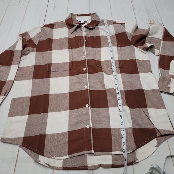 Old Navy Boyfriend brown check flannel shirt oversized button down LS tall - Picture 2 of 7